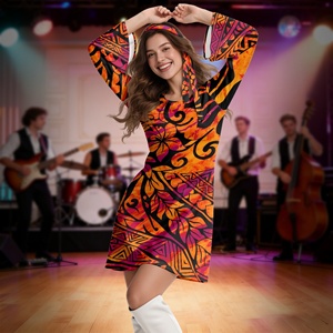 60er 70er Jahre Disco-Kleider für Damen mit Kopftuch, Maßgeschneiderte Retro Hippie Blumenmuster Bunte Glockenärmel-Kleider für Nachtpartys - Product Image 5
