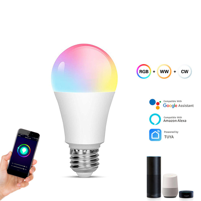 Tuya Home WiFi LED Bulb E27 E26 B22 RGBCW 9W Smart Bulbs Work With Alexa and Google Home