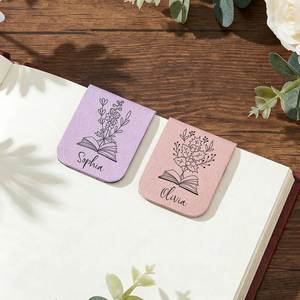 Birth Flower Magnetic Pu <b>Leather</b> <b>Bookmark</b>, Custom Name Multicolor Book Page Clip, for Teacher, Graduation Gift - Product Image 3