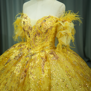 Jancember 6540 Jaune Brillant Plume Empire Robe De Bal Puffy Robes De Soirée - Product Image 1