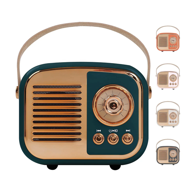 BS-52D Retro Vintage Mini BT Speaker Portable Wireless Subwoofer with FM Radio Stereo Bass Hands-Free Call AUX Audio Function