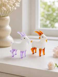 Figura de Cabra de Vidrio Soplado a Mano, Decoración Animal Blanca y Morada, Artesanía Hecha a Mano - Product Image 3
