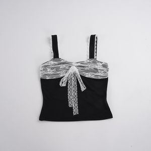 Sweet Lace <b>Patchwork</b> Cami <b>Top</b> Women Contrast Trim Square Neck Tie Strap Slim Fit Sleeveless Tank <b>Top</b> - Product Image 6
