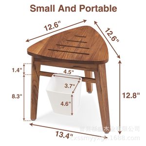 Tabouret de salle de bain en bois Sugimori, bois massif avec panier de rangement pour repose-pieds de douche - Product Image 4