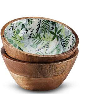 <b>Sticker</b> Enamel Wooden Bowls <b>for</b> Serving Mixing Salad Soup <b>Fruit</b> Bowl Handmade Customized Acacia Wood Salad Bowl - Product Image 1