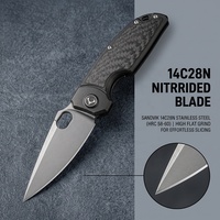 Couteau de camping pliant personnalisé en acier 14C28N Stonewashed, couteau de poche EDC à ouverture rapide en fibre de carbone avec clip de poche