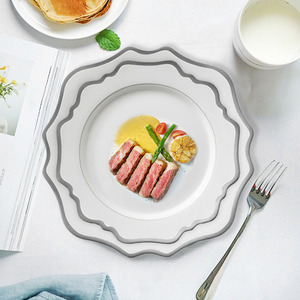 Juego de vajilla minimalista con forma irregular de girasol blanco al por mayor, plato de cerámica con borde plateado - Product Image 5