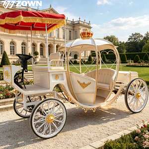 Chariot de balade électrique Cendrillon en forme de citrouille, cadre en fer blanc et or, auvent en velours rouge, frein hydraulique, pour mariage et visites touristiques - Product Image 2