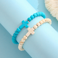 Bracelet à breloque croix religieuse turquoise avec perles de marbre howlite, design tendance, bijoux en pierre océanique, cadeau unisexe