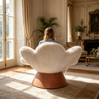 Fauteuil pivotant de luxe moderne et durable en fausse fourrure douce, motif pétales de fleurs blancs, idéal pour salon, chambre, appartement, salon de coiffure, hôtel