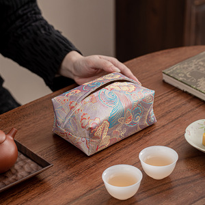 Caja de pañuelos de tela de estilo chino, bolsa de almacenamiento bordada de brocado para sala de té, decoración tradicional para sala de estar - Product Image 2