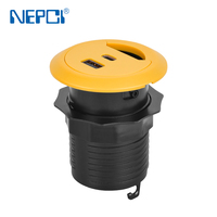Enchufe de Corriente USB Integrado de Escritorio Estilo Europeo con Cables DC-06U-65AC, Diseño Compacto con Alta Capacidad de 65w, Amarillo