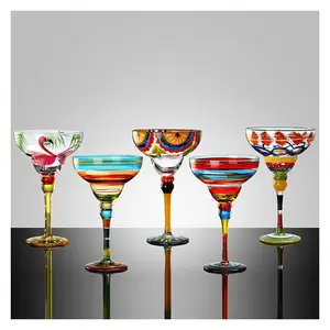 Hete Verkoop Mexicaans Wijnglas Wijnglas Met Blauwe Werveling Versieren Margarita Glas
