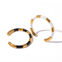 Nouveau bracelet tendance Q&Y, design bambou émaillé épais, bracelet ouvert minimaliste en acier inoxydable plaqué or 18 carats pour femme
