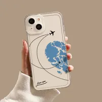 Coque de téléphone transparente motif avion et cœur pour couple, compatible iPhone 13 11 12 14 15 Pro Max Mini XS Max XR SE 14 Plus 16 18pro 18pm