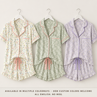 Dames Zomer Korte Pyjama Set Schattige Bloemenstrik Fruit Print Contrast Pipping Groothandel Ddp Verzending Gebreide Stof