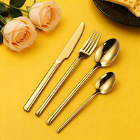 Juego de Cubiertos de Acero Inoxidable, Dorado, Plateado, Mate, Cuchara, Tenedor, Cuchillo, Vajilla Moderna de Lujo con Mango Largo para Bodas y Restaurantes