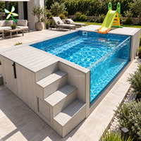 Piscine hors sol en fibre de verre avec jacuzzi extérieur, design bien-être, fenêtre panoramique en acrylique sur mesure.