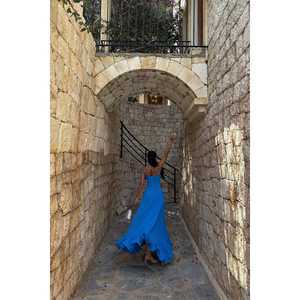 เดรสยาวสีน้ำเงินผูกโบว์ ดีไซน์ไฮโลว์ แต่งซิป สไตล์หรูหราสำหรับงานปาร์ตี้ ไซส์พลัส XS เหมาะสำหรับวันวาเลนไทน์ วันออกงานกลางคืน - Product Image 1