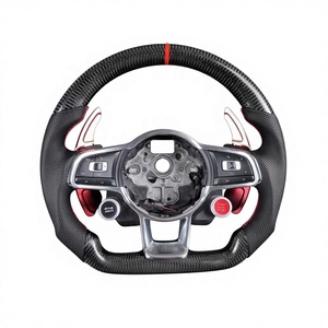 Volant sport chauffant en cuir et fibre de carbone forgée, lumières de changement de vitesse LED rouges, compatible VW <span class=keywords><strong>Golf</strong></span> 8 <span class=keywords><strong>GTI</strong></span>/R CC Jetta MQB Evo, montage direct - Product Image 1