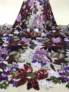 Tecido de renda bordado com lantejoulas florais 1 jarda perfeito para vestidos de baile de casamento e festas