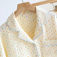 Ensemble pyjama trois pièces en pur coton pour femme, motif floral, respirant, lavable à la main, avec hauts à revers en satin à manches courtes et short à taille élastique, collection Printemps