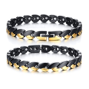Gold Black 2 Tone Color <b>Mens</b> Bracelet Titanium Jewelry Far Infrared Therapy Bracelets - Product Image 5