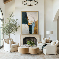 Peinture à l'huile abstraite nordique moderne de luxe sur toile, décoration murale pour la maison, texture dorée, faite à la main, taille et cadre personnalisables