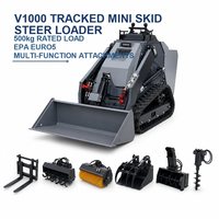 Mini-chargeuse compacte sur chenilles V1000 à prix de gros, 500 kg - 650 kg, EPA EURO5, capacité de montée de 25 degrés pour déneigement et entrepôt