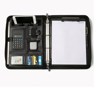 Hot-selling <b>A4</b> Business Zipper Leather Portfolio PU Material Office Supplies Ring Binder Holder Pocket Box <b>File</b> Organizer Folder - Product Image 1