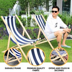 Inweto Summer Essential <span class=keywords><strong>Cannes</strong></span> Stripes Canvas Chaise Longue Pliante en Bois Style Marin Réglable pour Plage/Jardin - Product Image 3