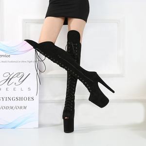 Nouvelles bottes cuissardes en daim imitation, sexy, à talon haut de 20 cm, pour femmes, idéales pour la pole dance, les soirées et la scène. - Product Image 6