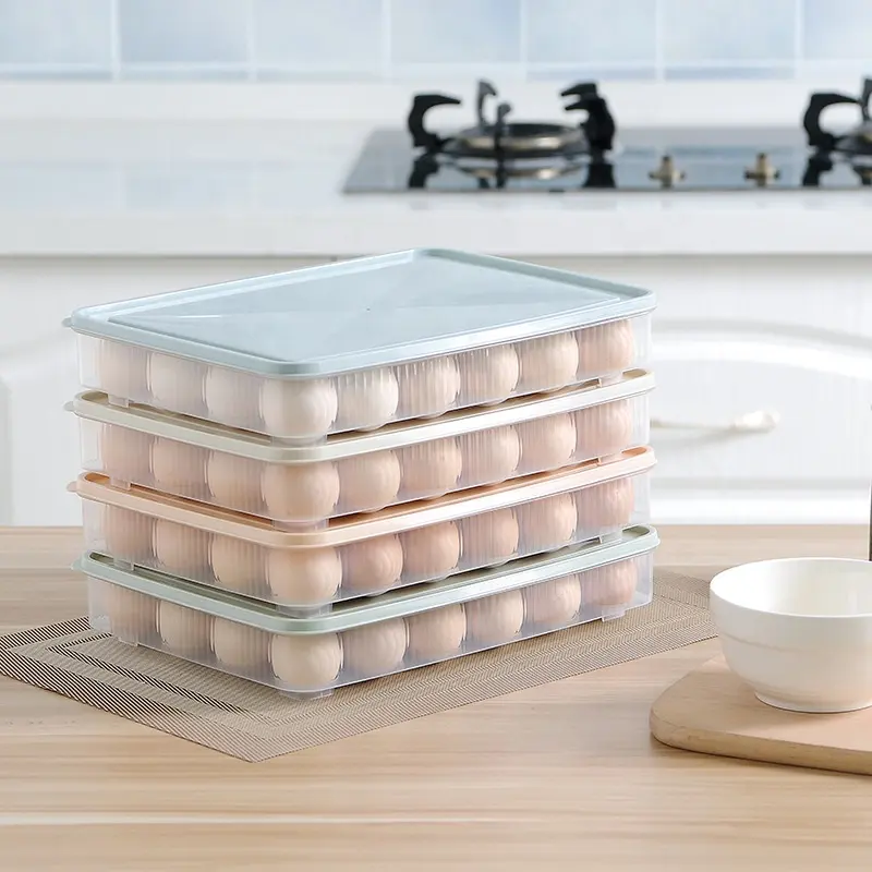 Eco-Friendly Plastic Egg Tray PET Stackable Freezer Egg Organizer Egg Storage Box With Lid