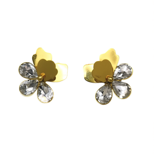 Fashion <b>Stud</b> <b>Earrings</b> 316L Stainless Steel PVD Gold Plating <b>Crystal</b> Flower Design For Women - Product Image 2