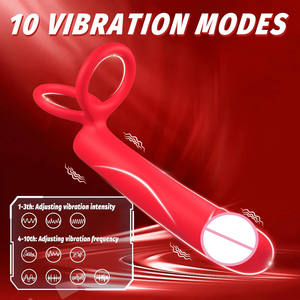 Vibrator G-spot Prostat Bergetar Ganda, Dirancang untuk Pasangan dengan <span class=keywords><strong>Stimulator</strong></span> Klitoris dan Vibrator Dildo Silikon - Product Image 2