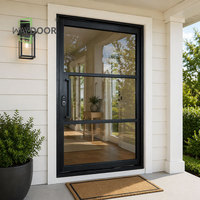 Puerta Exterior Pivotante Grande de Madera Sólida de Roble Rojo con Acabado Teñido y Vidrio Low-E de Una Sola Hoja de Vista Completa WAYDOOR