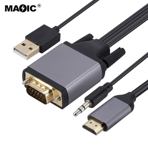 Benutzer definiertes Logo und Länge 1080P HDMI-zu-<span class=keywords><strong>VGA</strong></span>-Kabel mit 3,5-mm-Audiokabel und USB-Stromkabel für Laptop und HDTV - Product Image 1