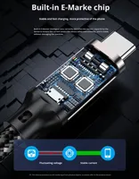 Câble de données USB-C en nylon et alliage d'aluminium tressé, charge rapide PD 240W, arrêt automatique de l'alimentation, double embout compatible iOS