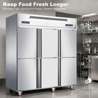 Réfrigérateur-congélateur vertical commercial en acier inoxydable à 6 portes, grande capacité, équipement de réfrigération pour cuisine