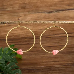 Valentine's Day Hot selling hawaiian tonga retro 18k gold plating pikake circle hoop designer earrings