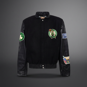 Boston <b>Wool</b> & Leather Eco-Friendly Windproof Streetwear Jacket Black - Product Image 3