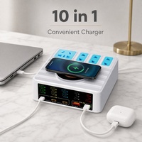 Chargeur GaN 140W avec écran LCD intelligent, prises AC et charge sans fil, pour usage familial, 28 pièces par carton en gros