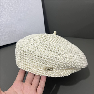 Custom Logo Mesh Knit <b>Beret</b> Hat - Breathable Hollow Crochet Summer <b>Beret</b> - Product Image 1