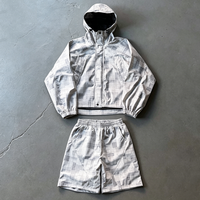Ensemble de survêtement coupe-vent tissé personnalisé pour homme avec logo brodé, motif écossais, veste imperméable et short