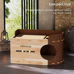 Casa para Gatos de Madera Multifuncional de Alta Demanda con Rascador de Sisal y Zona de Descanso Cerrada para Gatos Domésticos de Interior - Product Image 3