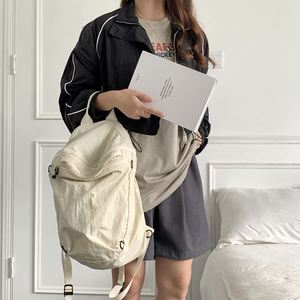 Sac à dos coréen léger en nylon, avec ruban jaune, bandoulière, pour femme, grande capacité, sac d'école tendance pour étudiante - Product Image 5