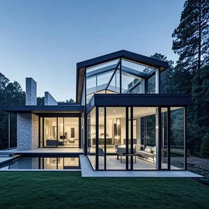 Yuantai Maison préfabriquée au design moderne, véranda en verre trempé vert, aluminium, inclinée, imperméable, gazebo <span class=keywords><strong>plat</strong></span>, villa extérieure - Product Image 1