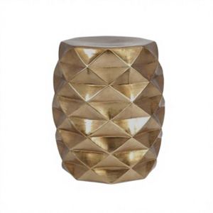 Table basse tabouret tambour en métal finition dorée avec motif martelé décoratif pour chambre et entrepôt - Product Image 1