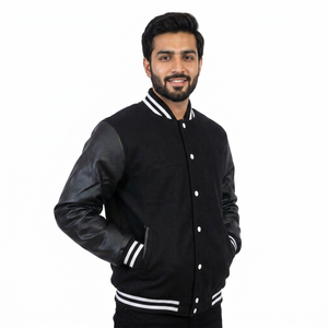 Veste universitaire sur mesure en cuir véritable, col montant, tissu toile coupe-vent, écologique, pour homme – Meilleur prix - Product Image 1
