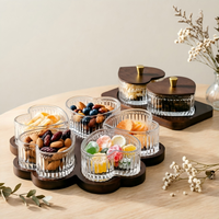 Plateau à collation en verre en forme de cœur créatif avec compartiments, pot de rangement alimentaire avec plateau en bois pour la décoration de la maison